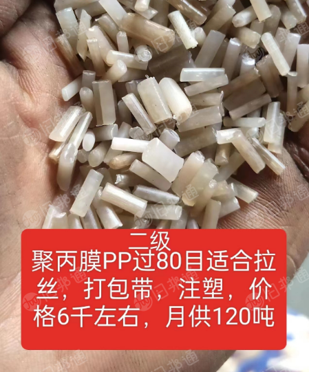 长期出售二级PP膜颗粒,80目,适合拉丝,打包带注塑,月供120吨
