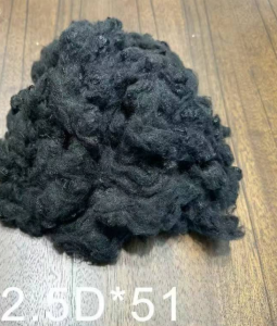 1.5D*38 普黑 2.5D*51 中黑；4.5D*65 驼色，黑色涤纶短纤，大量出售
