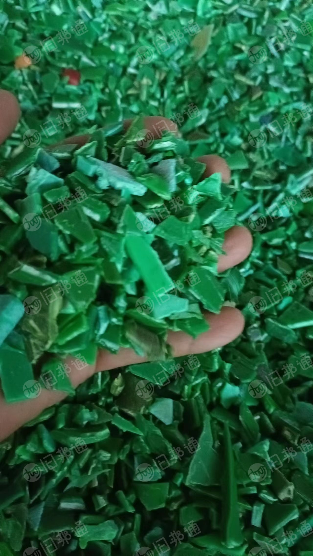 长期出售PE绿色垃圾桶破碎料。蓝托盘粉碎料,月供几吨