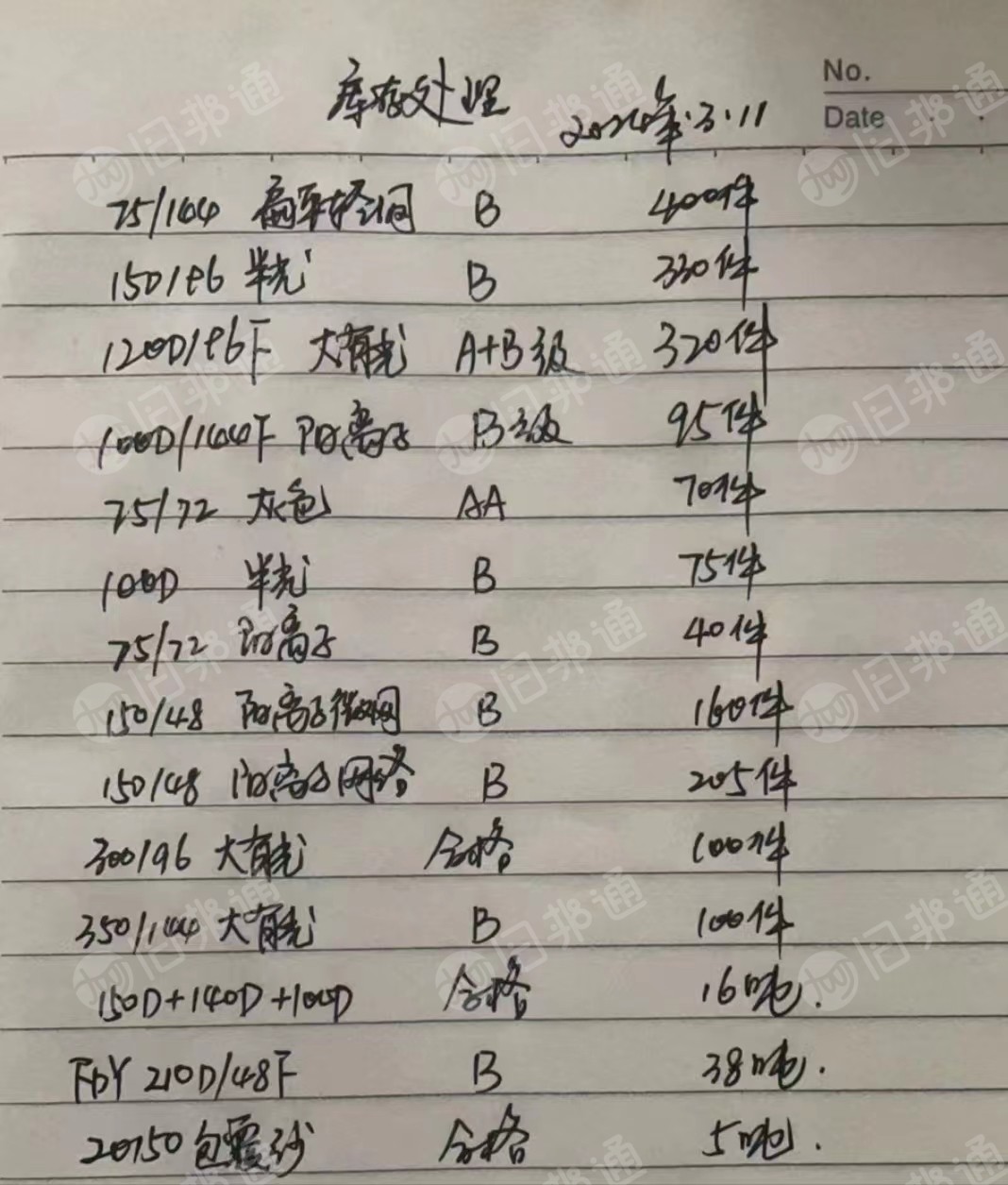 厂家出售涤纶长丝38吨,涤纶低弹丝16吨,氨纶包覆纱5吨,处理各种库存料