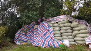 服装下脚料，涤纶废布，带一层胶，出售