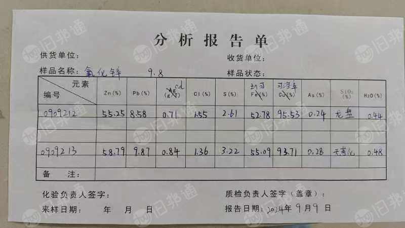 出售铅锌粉氧化回转窑的氧化锌,锌含量保50,铅保8