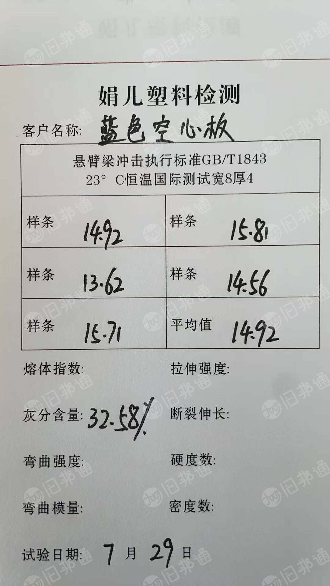出售pp蓝色空心板粉碎料