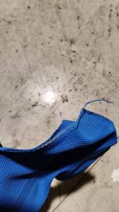 出售软质PVC童车布（白色丝是PET，蓝色是pvc料），吹毛用的