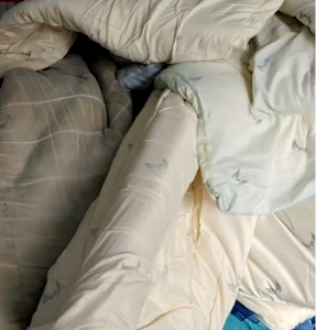 出售纯棉学生被，学生被褥，现货有1000套，约有5吨左右，货在黑龙江佳木斯