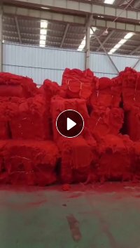 长期出售红灯笼下脚料开出来的红色纯涤纶开花棉，现货30-40吨，厂在河南焦作